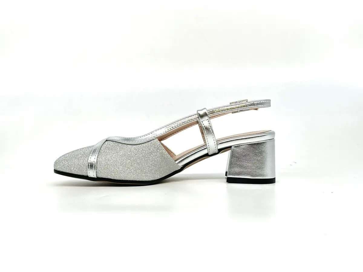 Cinzia Soft slingback donna argento glitter tacco medio - 5