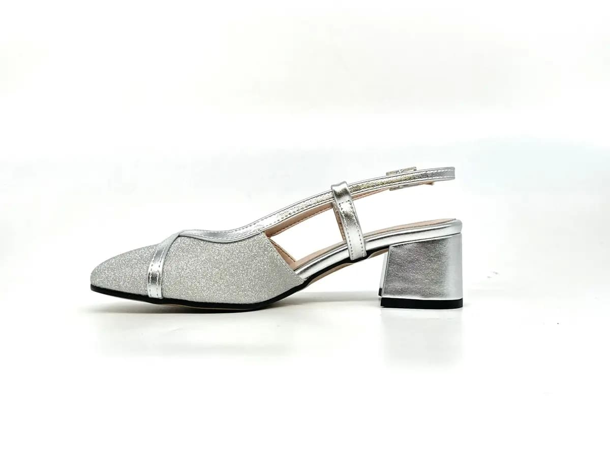 Cinzia Soft slingback donna argento glitter tacco medio - 5