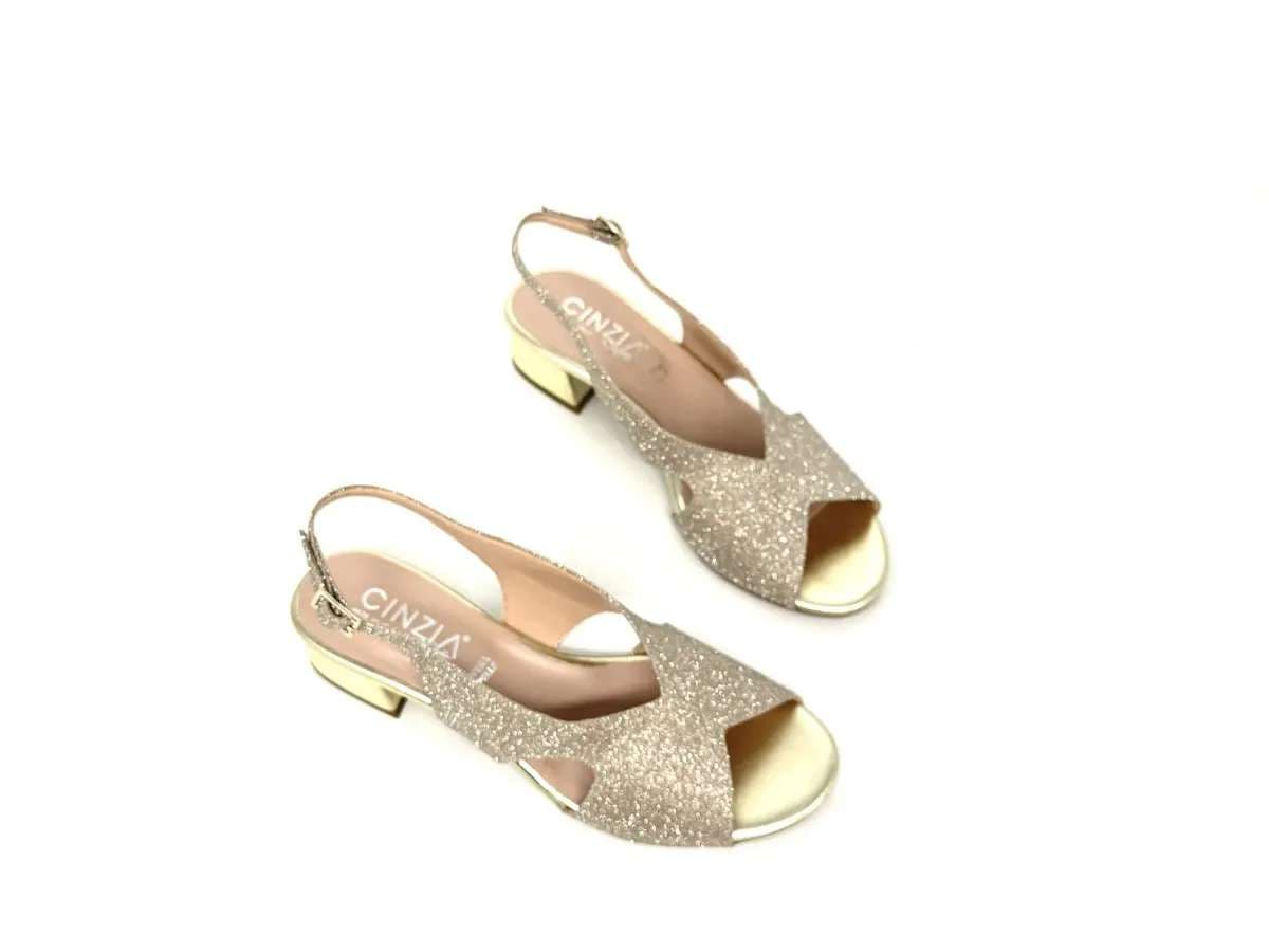 Cinzia Soft sandali donna platino glitter tacco basso - 4