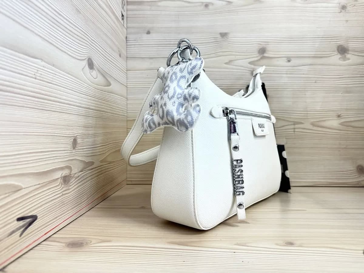 Pashbag borsa donna bianca con zip frontale e tracolla regolabile - 2