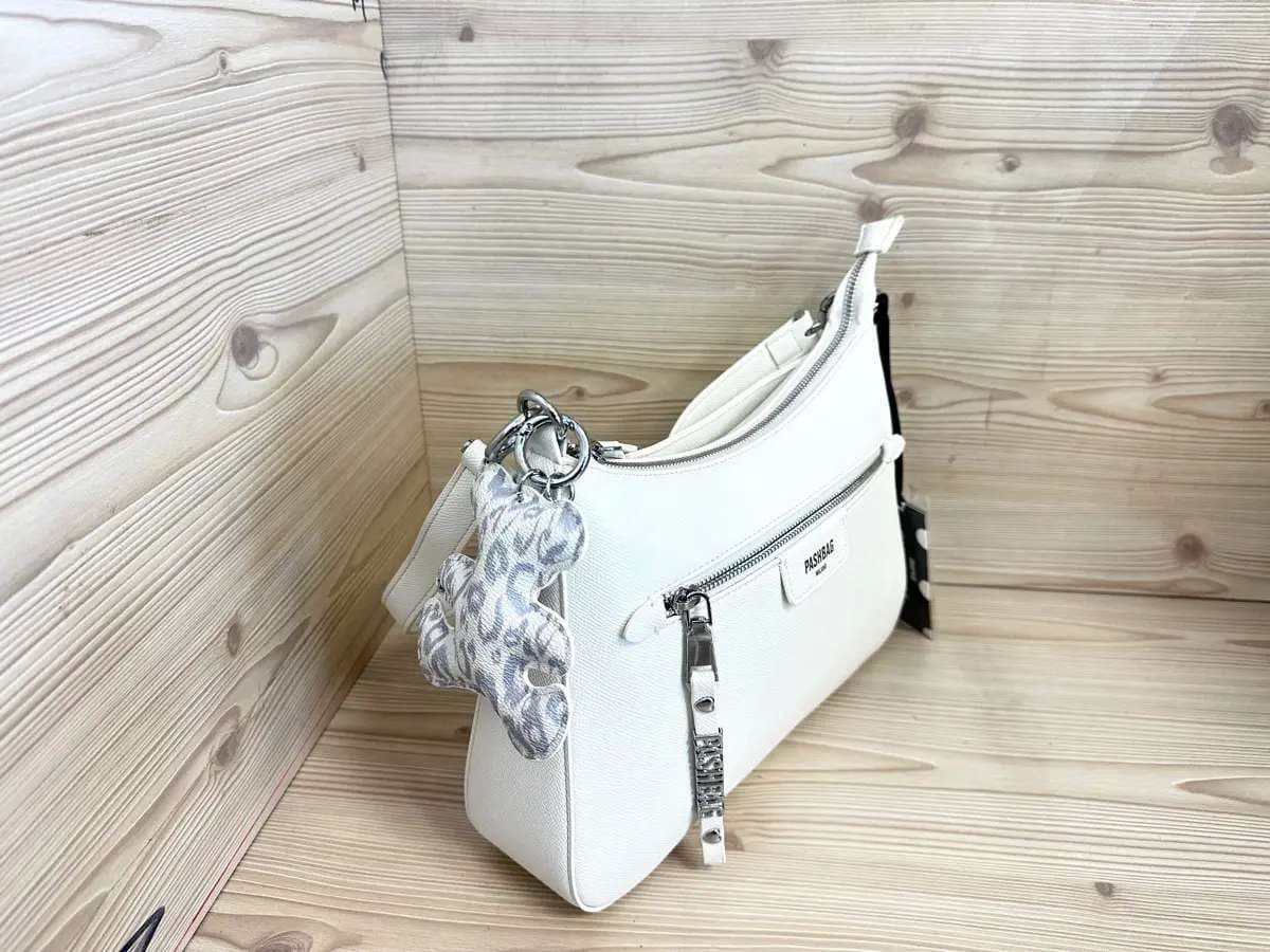 Pashbag borsa donna bianca con zip frontale e tracolla regolabile - 3