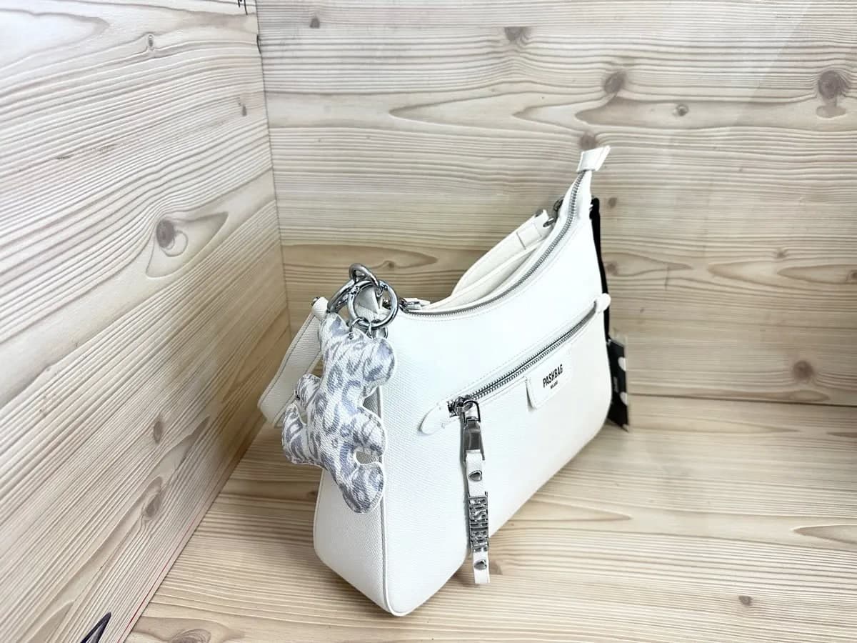 Pashbag borsa donna bianca con zip frontale e tracolla regolabile - 3