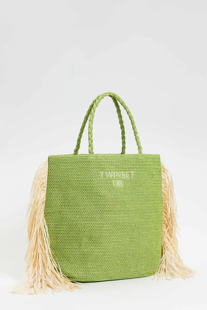 TWINSET | Borsa shopping effetto rafia con frange - 9