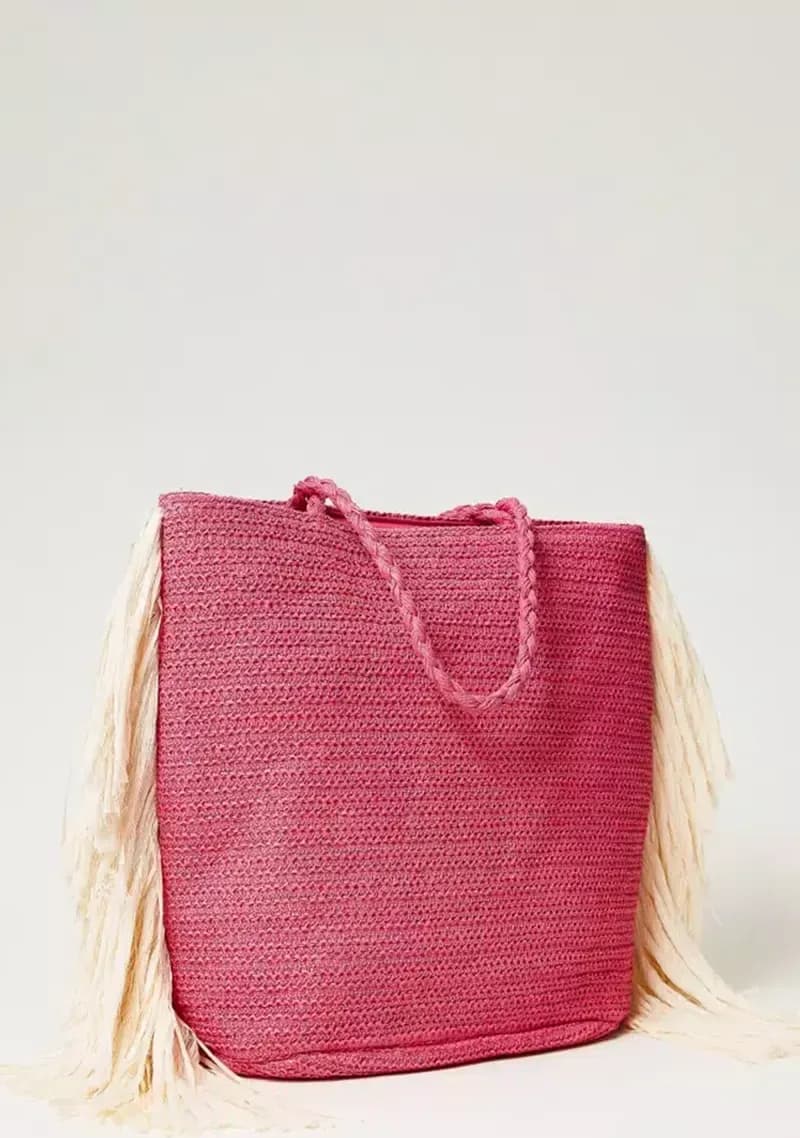 TWINSET | Borsa shopping effetto rafia con frange - 3