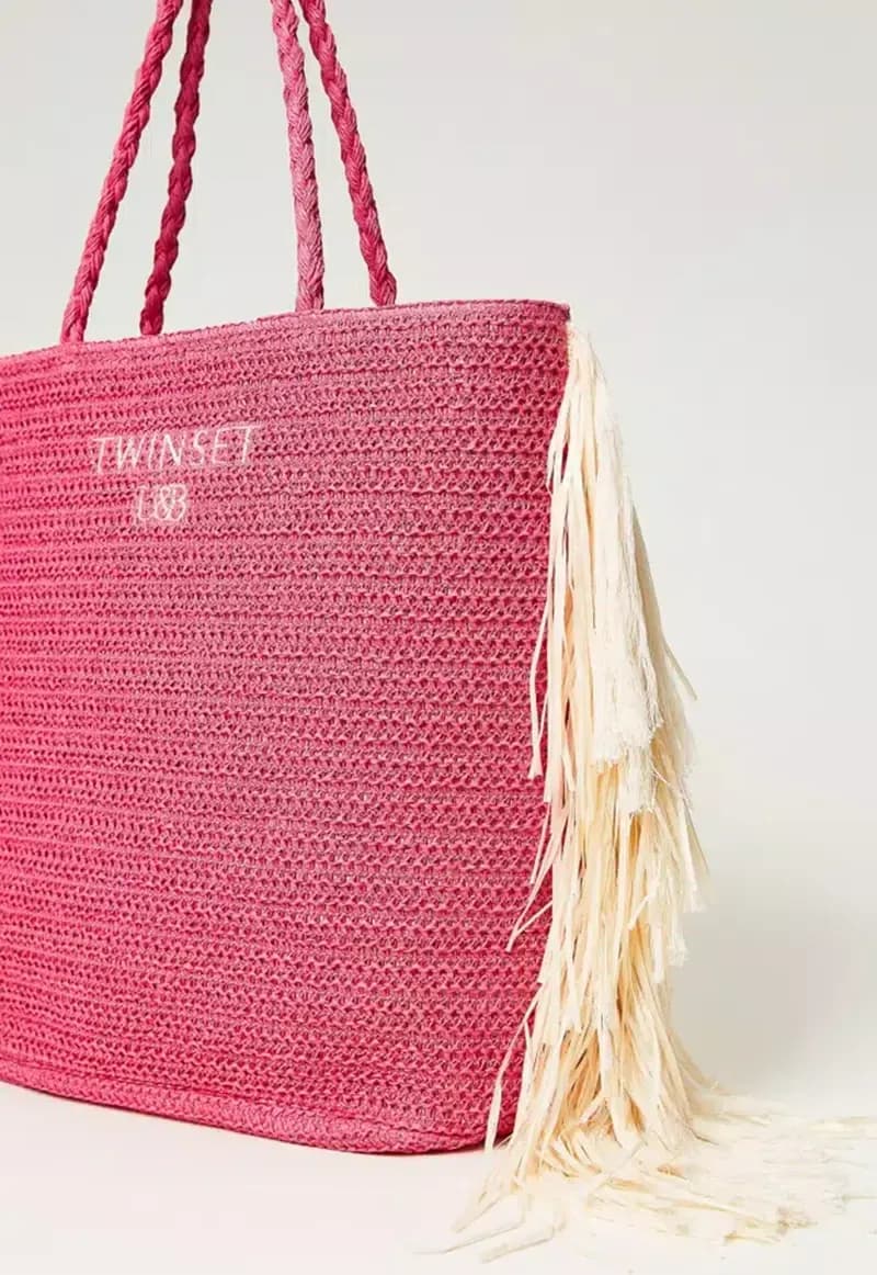 TWINSET | Borsa shopping effetto rafia con frange - 4