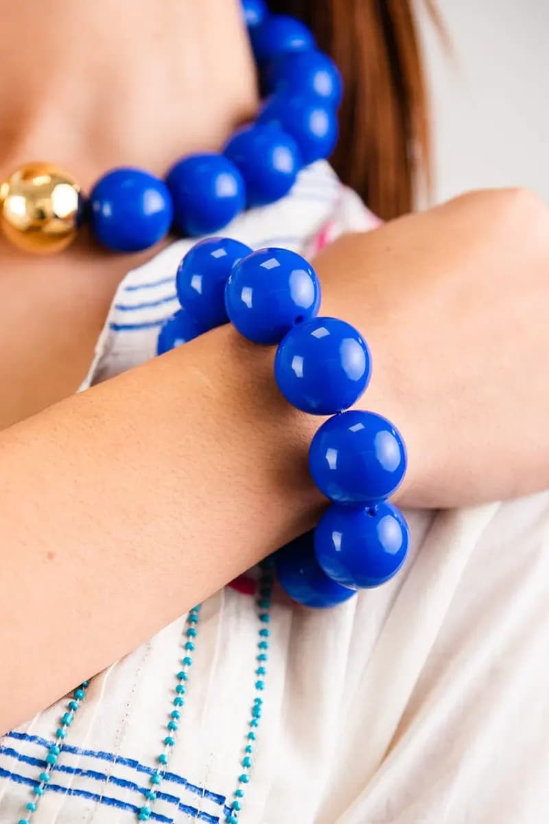 MYA ACCESSORIES | Bracciale con sfere XXL elastico in acrilico blu - 4