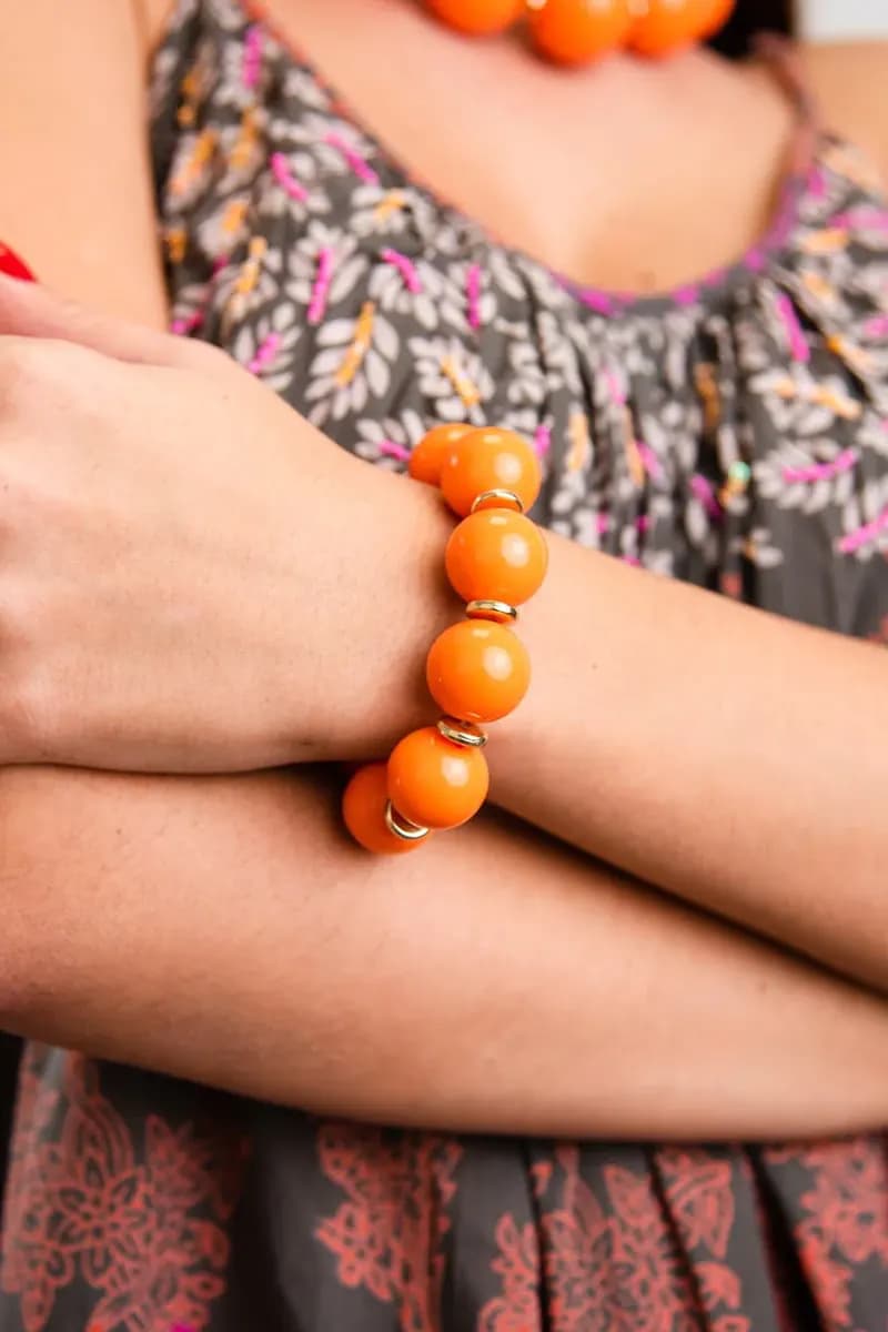 MYA ACCESSORIES | Bracciale elastico con sfere in acrilico arancio rondelle - 4