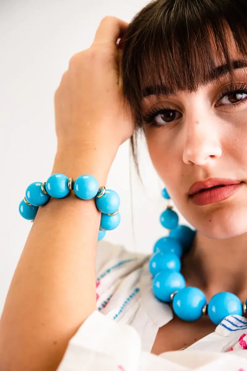 MYA ACCESSORIES | Bracciale elastico con sfere in acrilico azzurro rondelle - 4