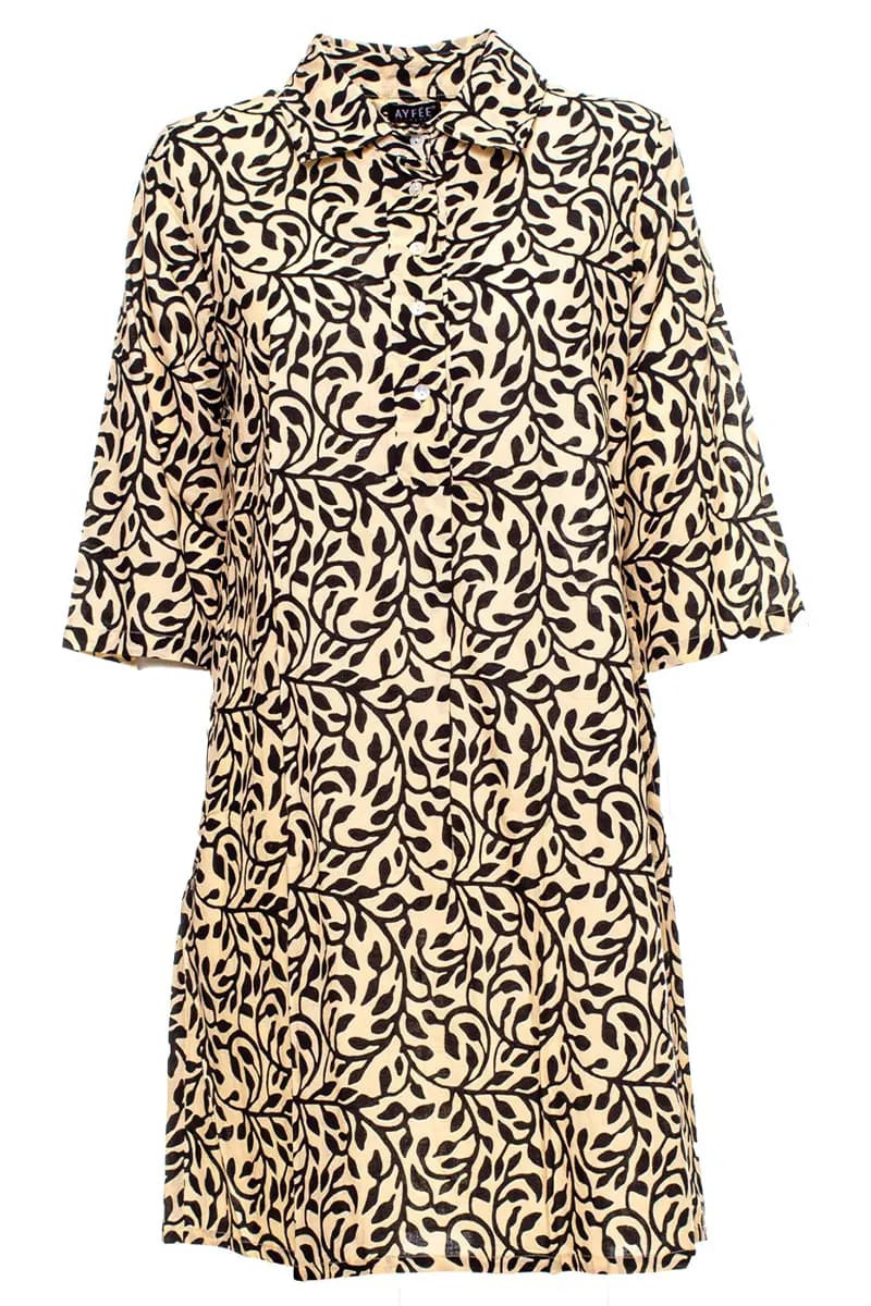 AYFEE | Abito dritto stampato collo camicia cotone - 4