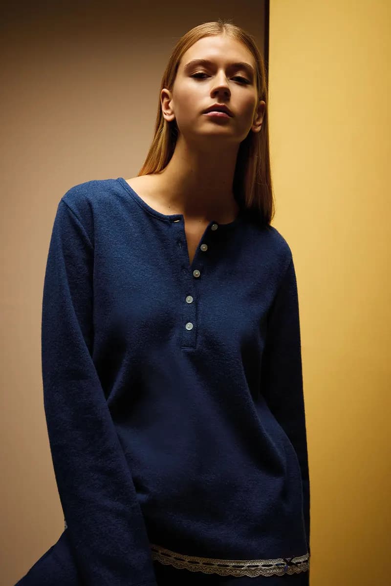 VERDISSIMA | Pigiama maglia serafino e pantalone polsini