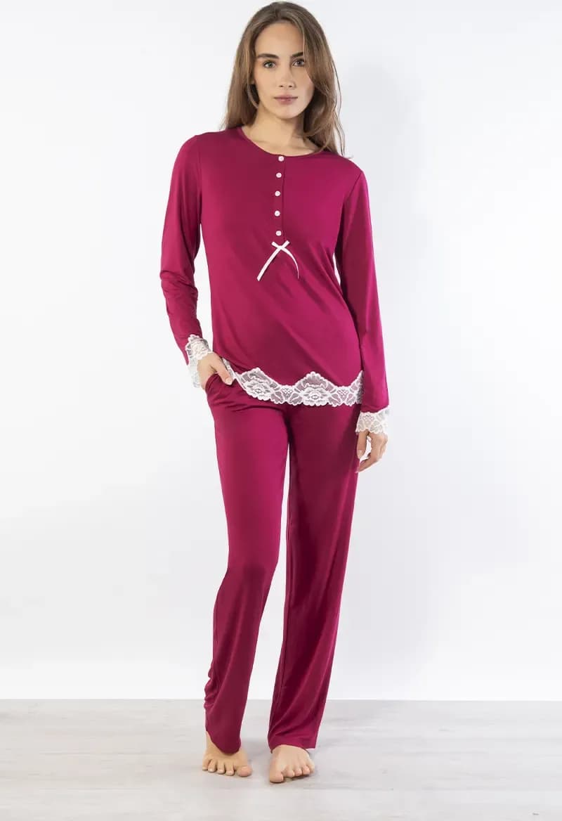 VERDISSIMA | Pigiama maglia serafino e pantalone viscosa - 2