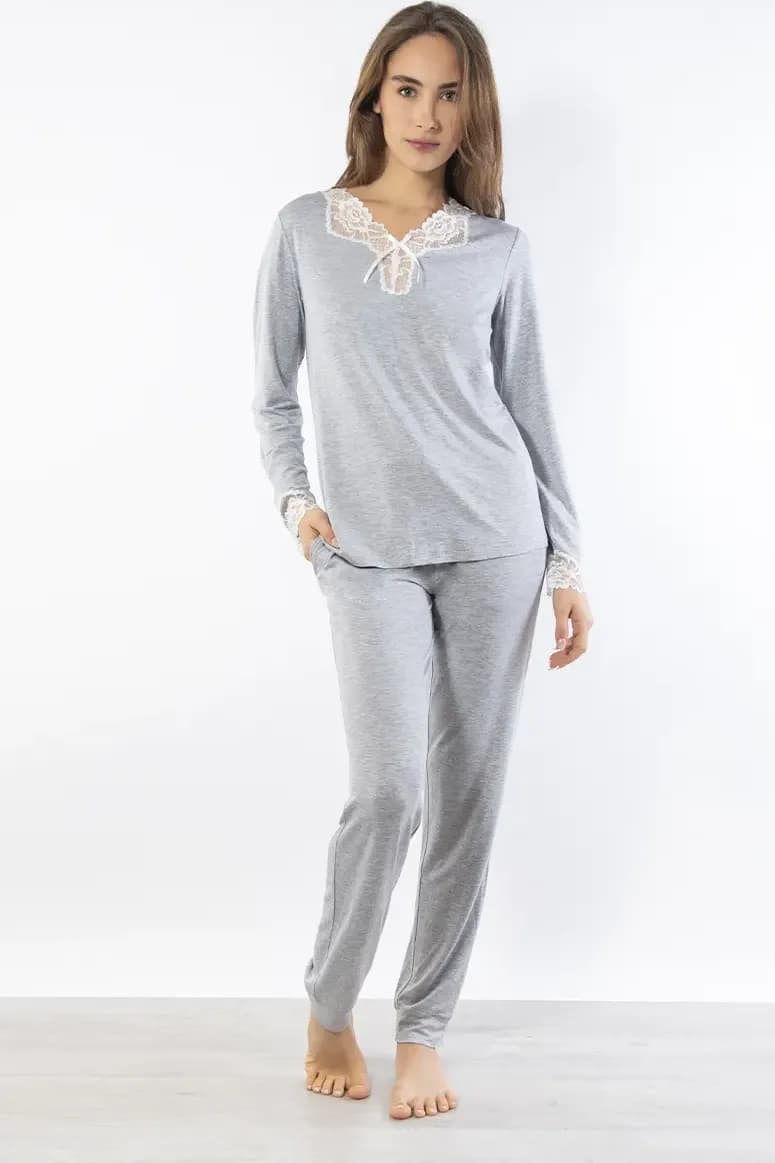 VERDISSIMA | Pigiama maglia a V e pantalone polsini - 1