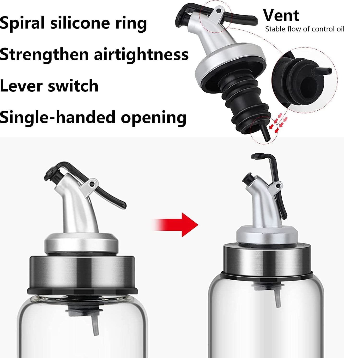 Oliera Graduata in Vetro trasparente con ugello antigoccia in Acciaio Inox 200 ml - 2