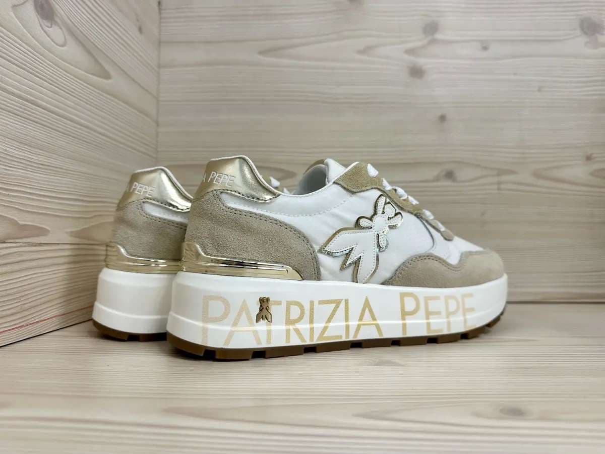Patrizia Pepe sneaker donna pelle e suede bianca beige platform logo laterale - 2