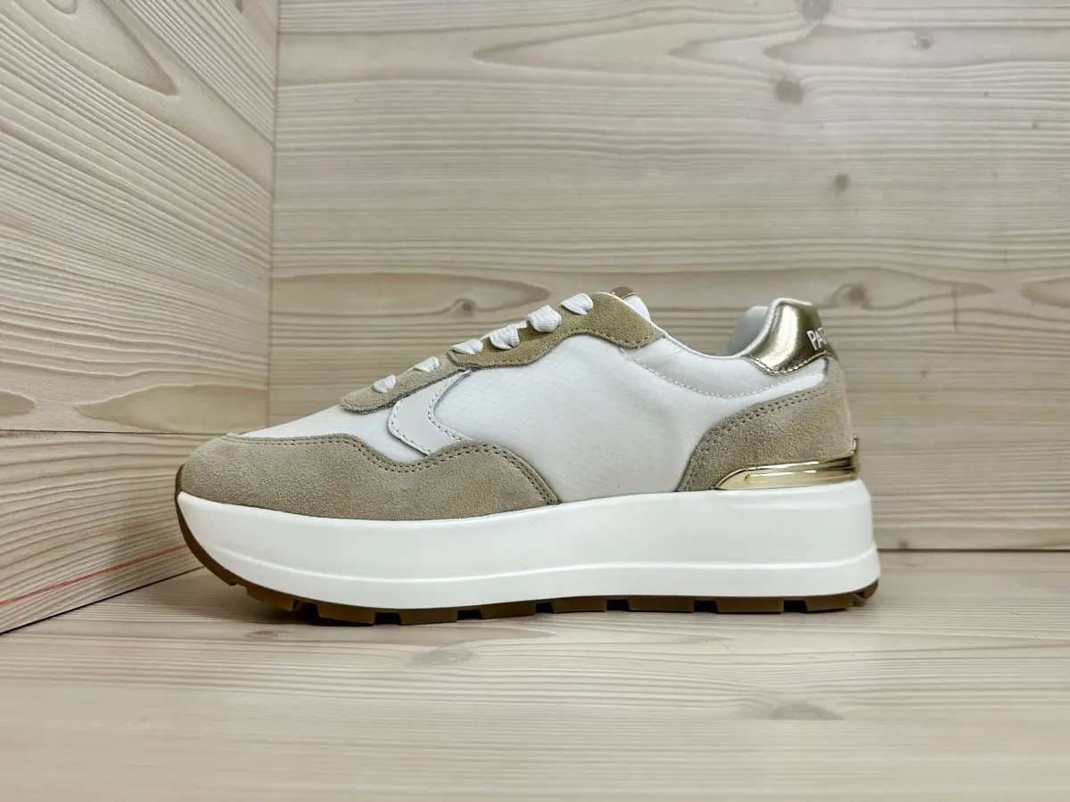 Patrizia Pepe sneaker donna pelle e suede bianca beige platform logo laterale - 6
