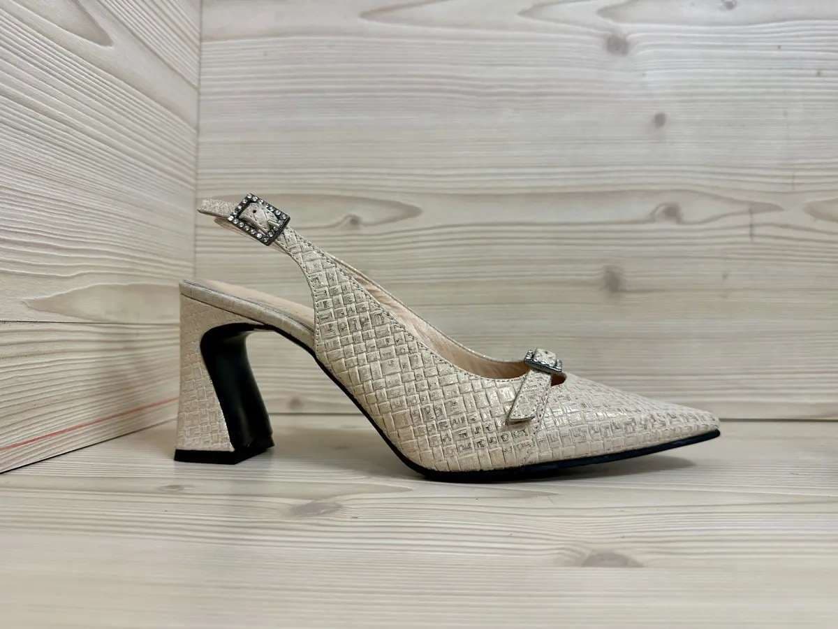 Daphne slingback donna pelle intrecciata beige con tacco largo elegante - 5