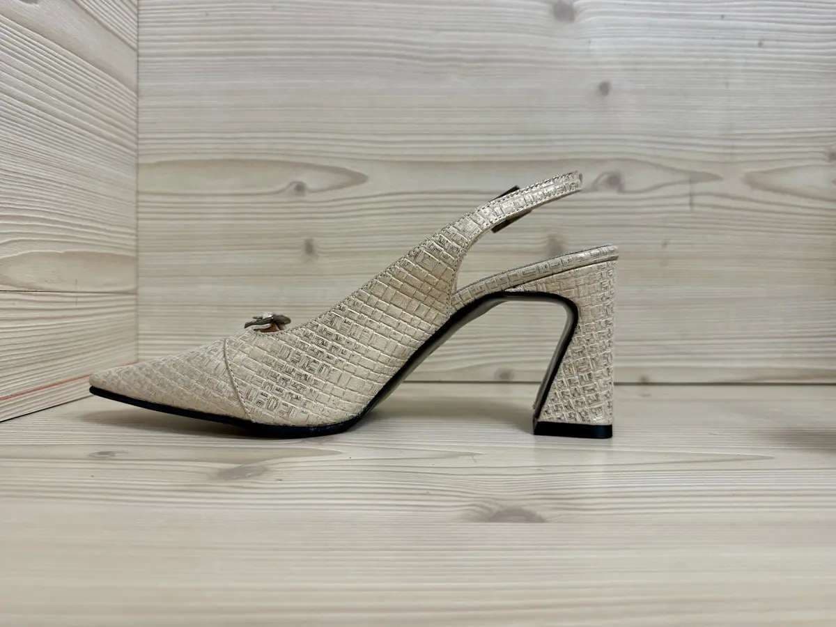 Daphne slingback donna pelle intrecciata beige con tacco largo elegante - 6