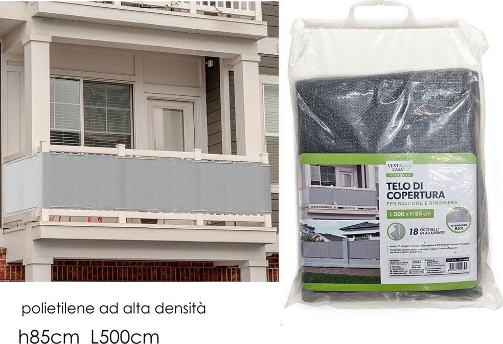 TELO COPERTURA RINGHIERA BALCONE GRIGIO 85X500CM FRANGIVISTA PROTEZIONE VENTO POLIETILENE - 2