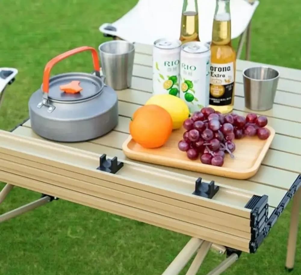 TAVOLO PIEGHEVOLE DA ESTERNO PORTATILE DA CAMPEGGIO GIARDINO BALCONE PIC NIC BEIGE 632834 - 3