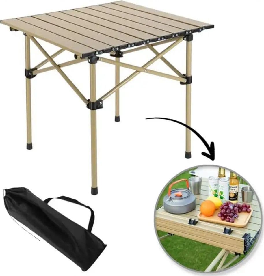 TAVOLO PIEGHEVOLE DA ESTERNO PORTATILE DA CAMPEGGIO GIARDINO BALCONE PIC NIC BEIGE 632834 - 4