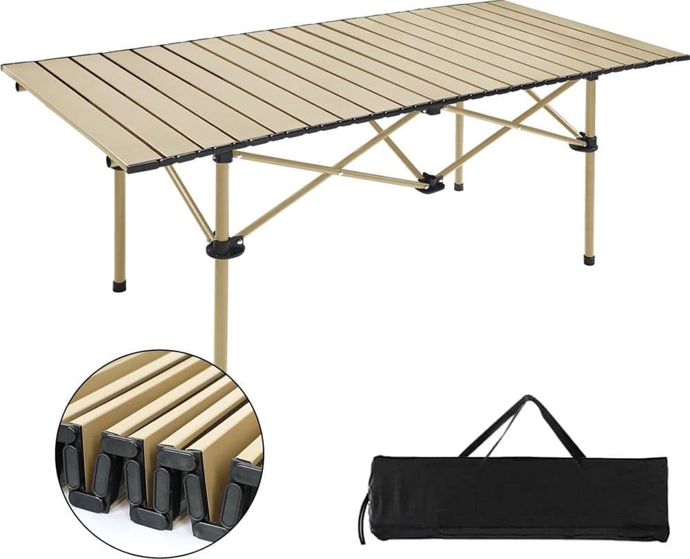 TAVOLO PIEGHEVOLE DA CAMPEGGIO ESTERNO PORTATILE GIARDINO BALCONE PIC NIC BEIGE 632838 - 4