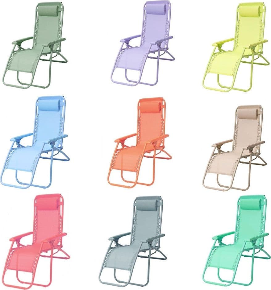 SEDIA SDRAIO IN TEXTILENE PIEGHEVOLE RECLINABILE CON POGGIATESTA DA GIARDINO COLORATA
