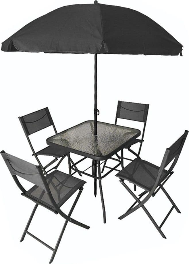 SET GIARDINO SHARM TAVOLO CON RIPIANO VETRO 70X70CM 4 SEDIE PIEGHEVOLI OMBRELLONE PARASOLE - 6