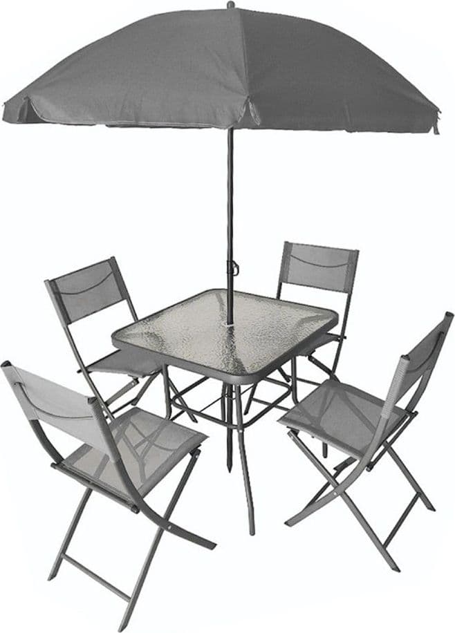 SET GIARDINO SHARM TAVOLO CON RIPIANO VETRO 70X70CM 4 SEDIE PIEGHEVOLI OMBRELLONE PARASOLE - 8