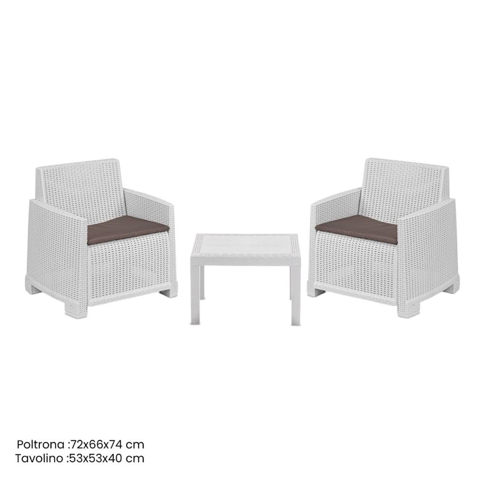 SET SALOTTO DA GIARDINO CON 2 POLTRONE CUSCINI TAVOLINO IN POLIPROPILENE EFFETTO RATTAN - 9