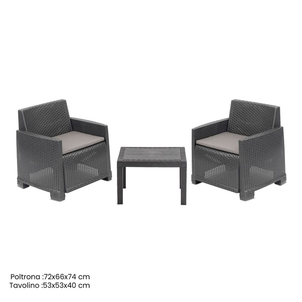 SET SALOTTO DA GIARDINO CON 2 POLTRONE CUSCINI TAVOLINO IN POLIPROPILENE EFFETTO RATTAN - 8