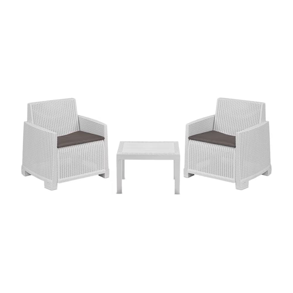 SET SALOTTO DA GIARDINO CON 2 POLTRONE CUSCINI TAVOLINO IN POLIPROPILENE EFFETTO RATTAN - 5