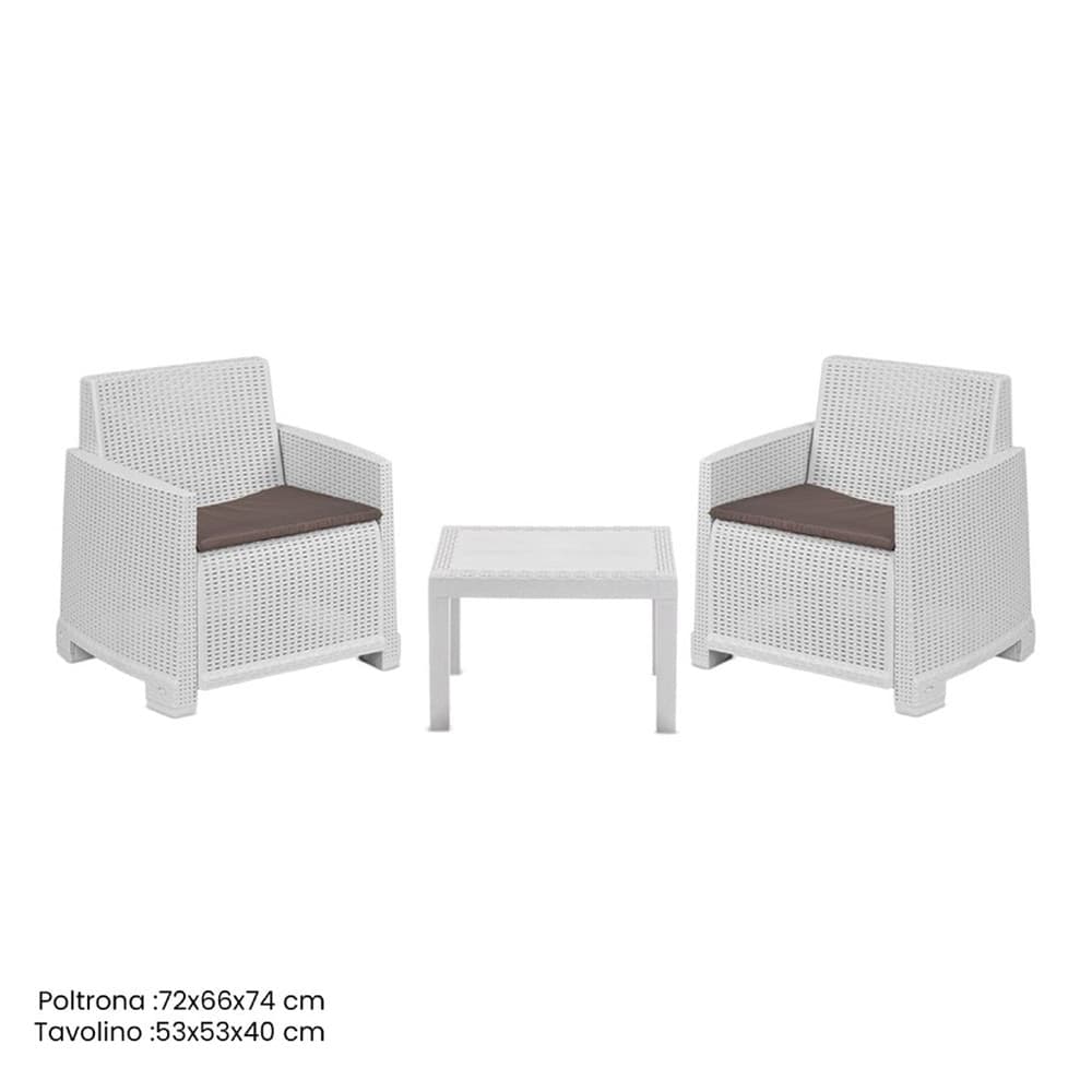 SET SALOTTO DA GIARDINO CON 2 POLTRONE CUSCINI TAVOLINO IN POLIPROPILENE EFFETTO RATTAN - 6
