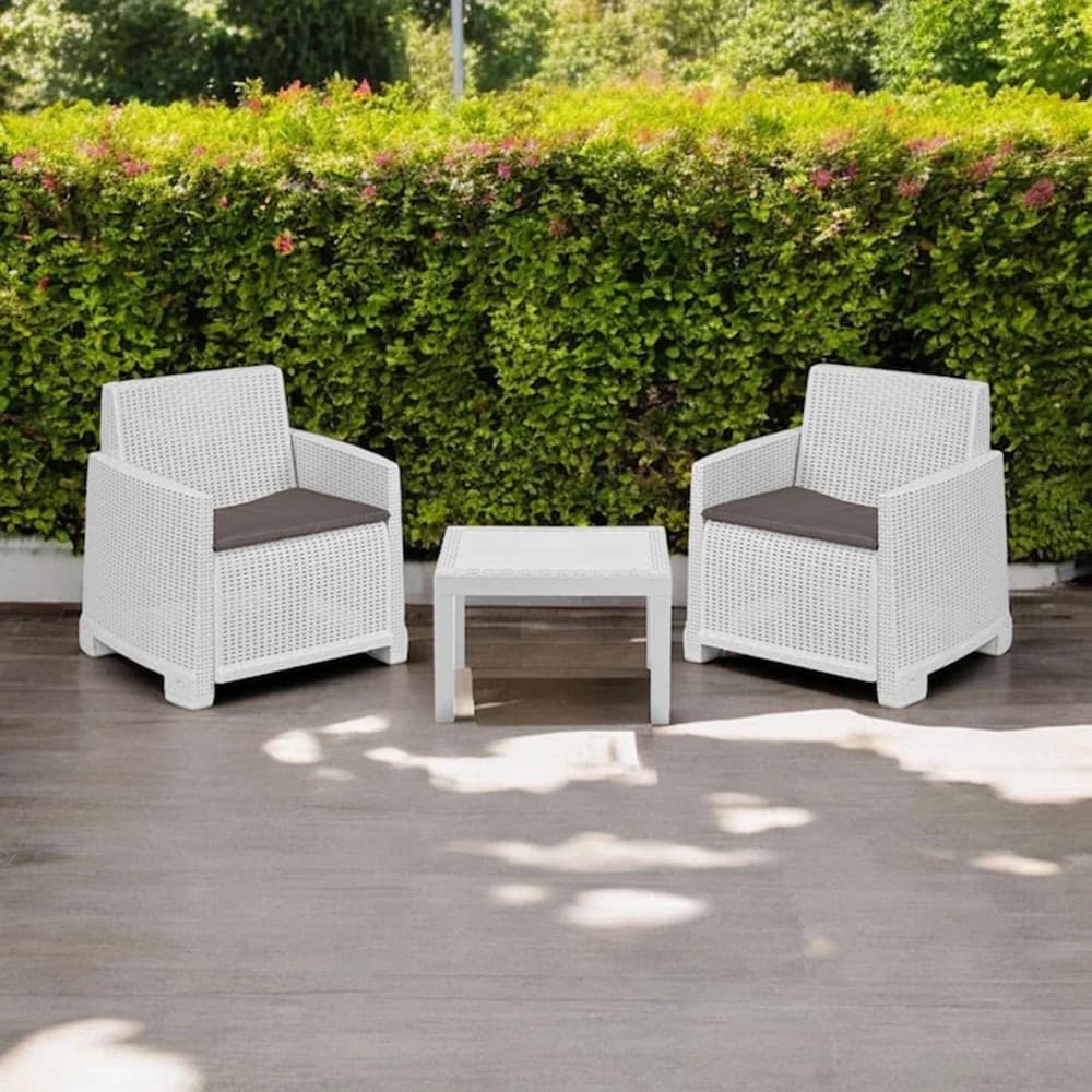 SET SALOTTO DA GIARDINO CON 2 POLTRONE CUSCINI TAVOLINO IN POLIPROPILENE EFFETTO RATTAN - 7