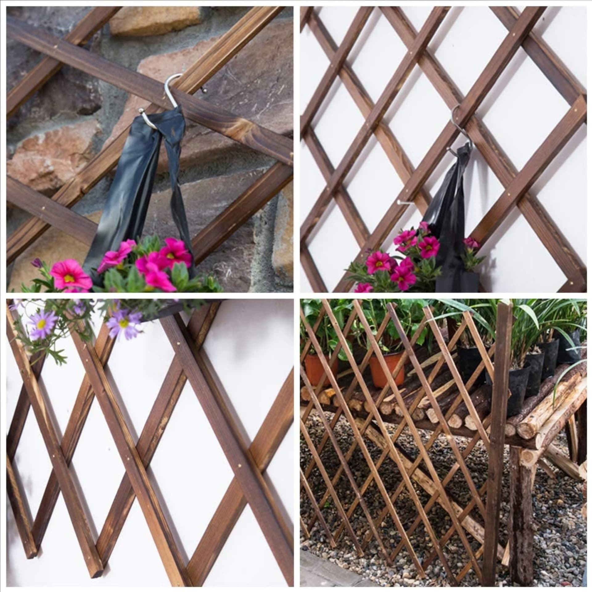 TRALICCIO RETE ESTENSIBILE LEGNO SCURO PER PARETE GIARDINO PIANTE 180X150CM GRN52 012021A - 3