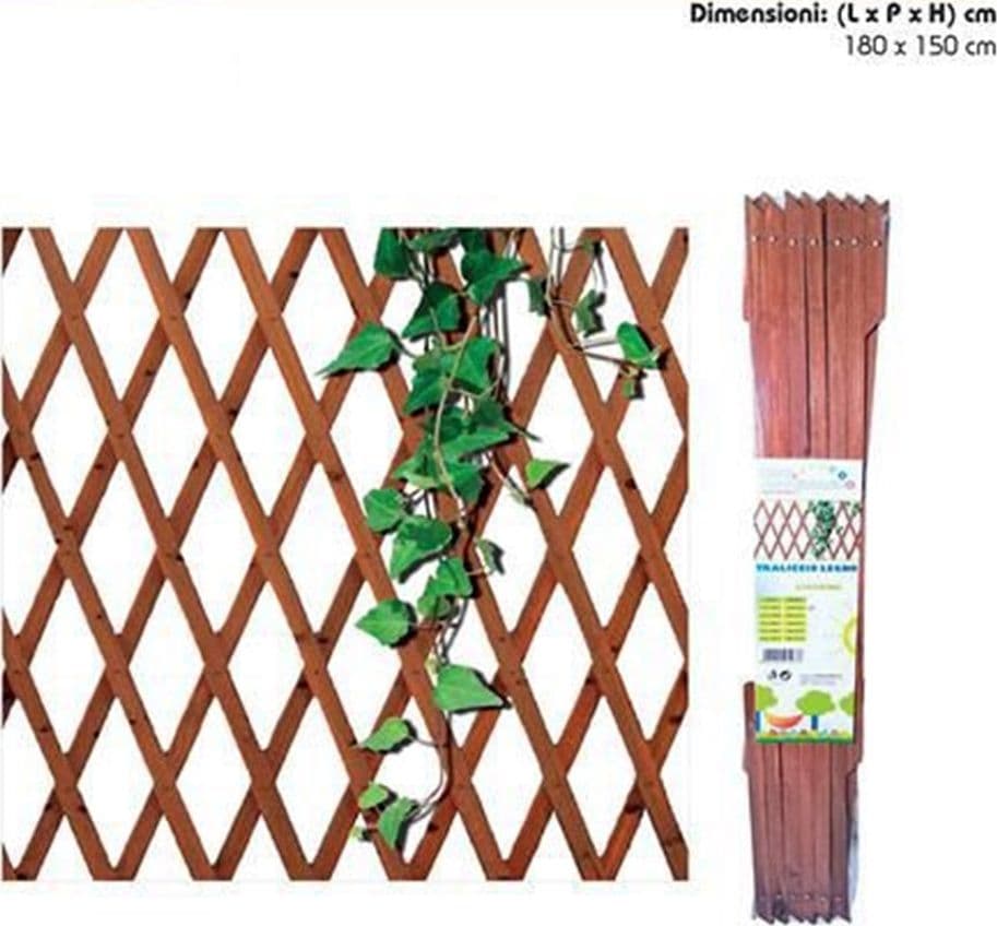 TRALICCIO RETE ESTENSIBILE LEGNO SCURO PER PARETE GIARDINO PIANTE 180X150CM GRN52 012021A - 4