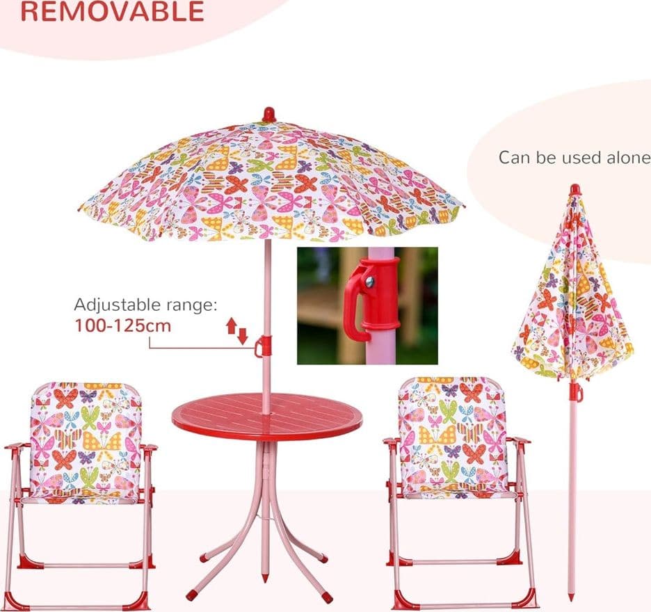 SET TAVOLO SEDIA BISTROT PER BAMBINI MOTIVO FARFALLA GIARDINO CORTILE CON OMBRELLONE 529027 - 6