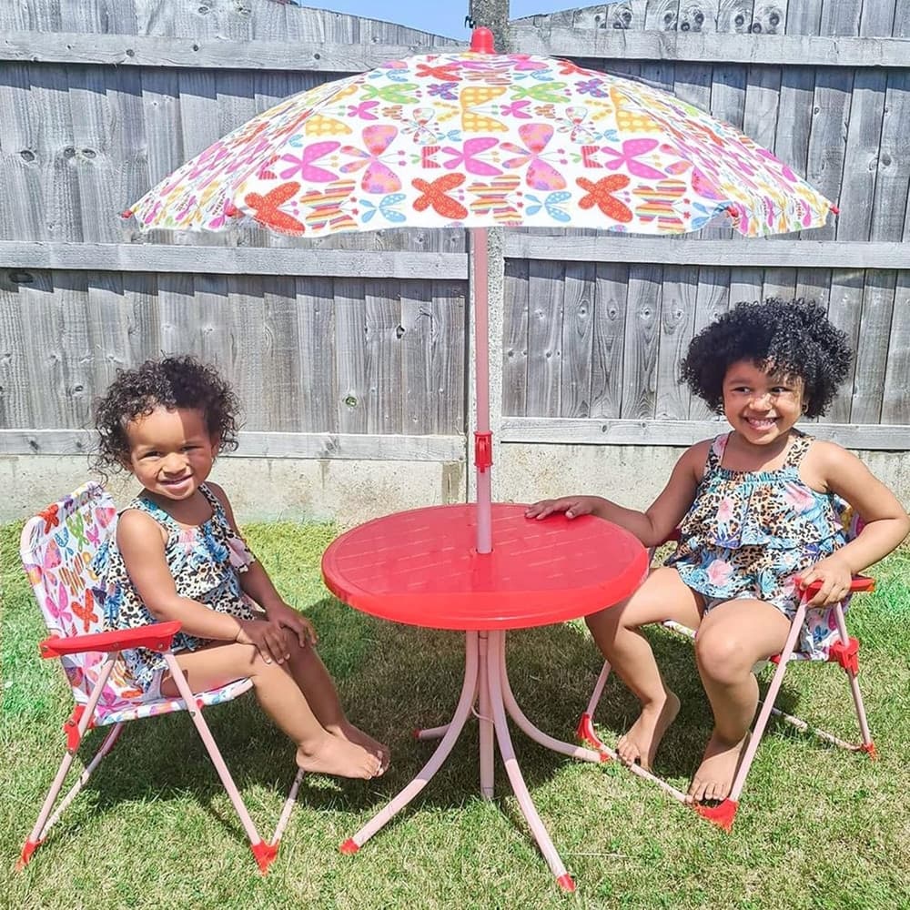 SET TAVOLO SEDIA BISTROT PER BAMBINI MOTIVO FARFALLA GIARDINO CORTILE CON OMBRELLONE 529027 - 7