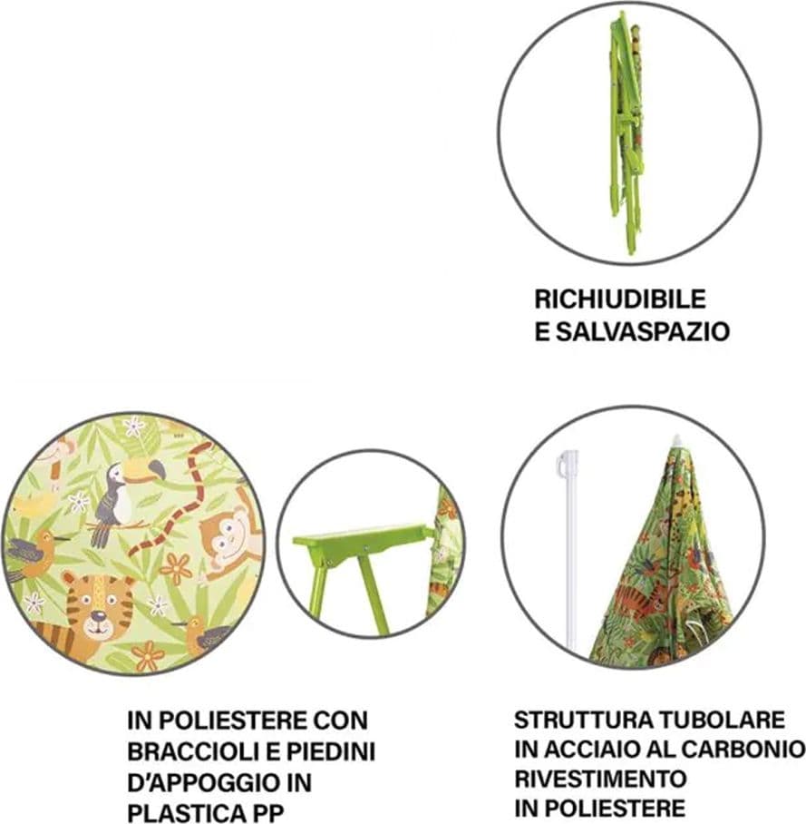 SET DA GIARDINO PER BAMBINI CON TAVOLINO ROTONDO SEDIE PIEGHEVOLI OMBRELLONE VERDE 529028 - 4