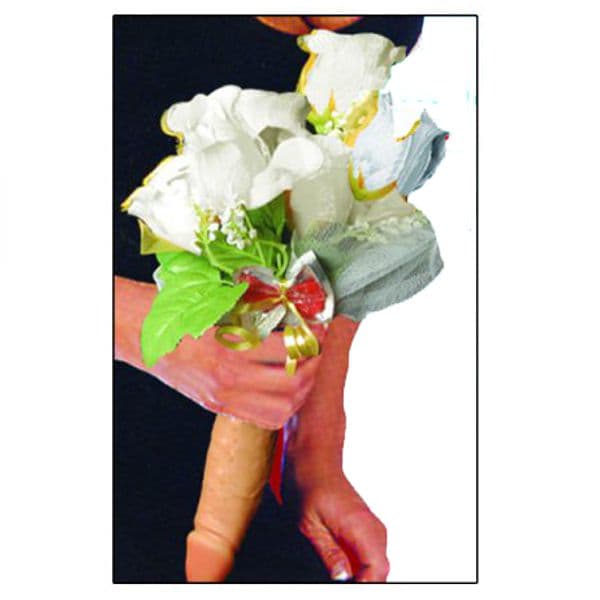 BOUQUET SPOSA CLASSICO CON MANICO PISELLO E FIORI BIANCHI ADDIO AL NUBILATO MATRIMONIO GADGET PER ADULTI - 2