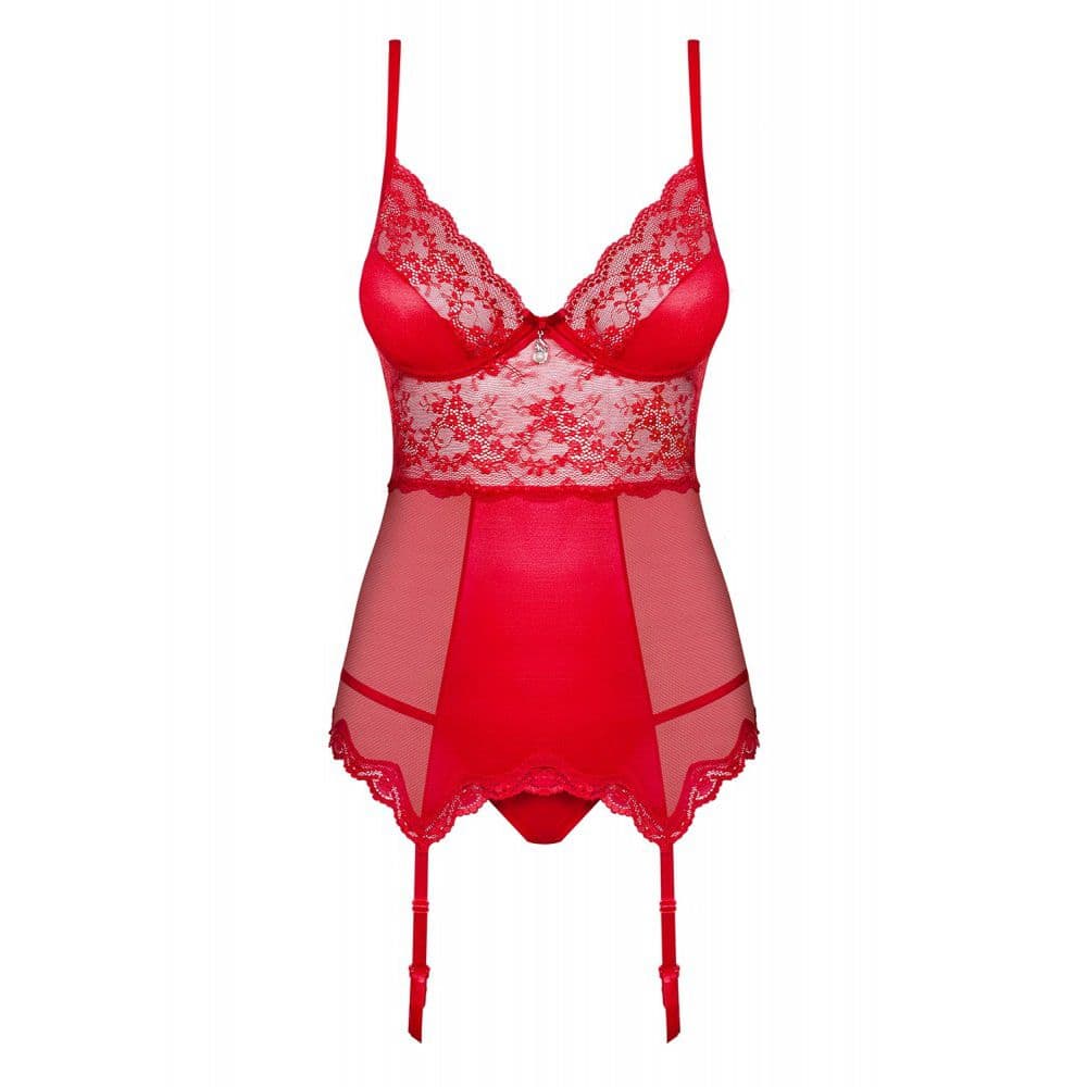 OBSESSIVE LOVICA CORSETTO REGGICALZE ROSSO LUCIDO CON CINGHIE REGOLABILI E PERIZOMA - 6