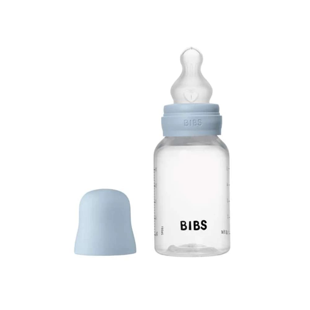Biberon BIBS in Plastica e Silicone/Flusso Lento/Rotondo 150 ml – Azzurro