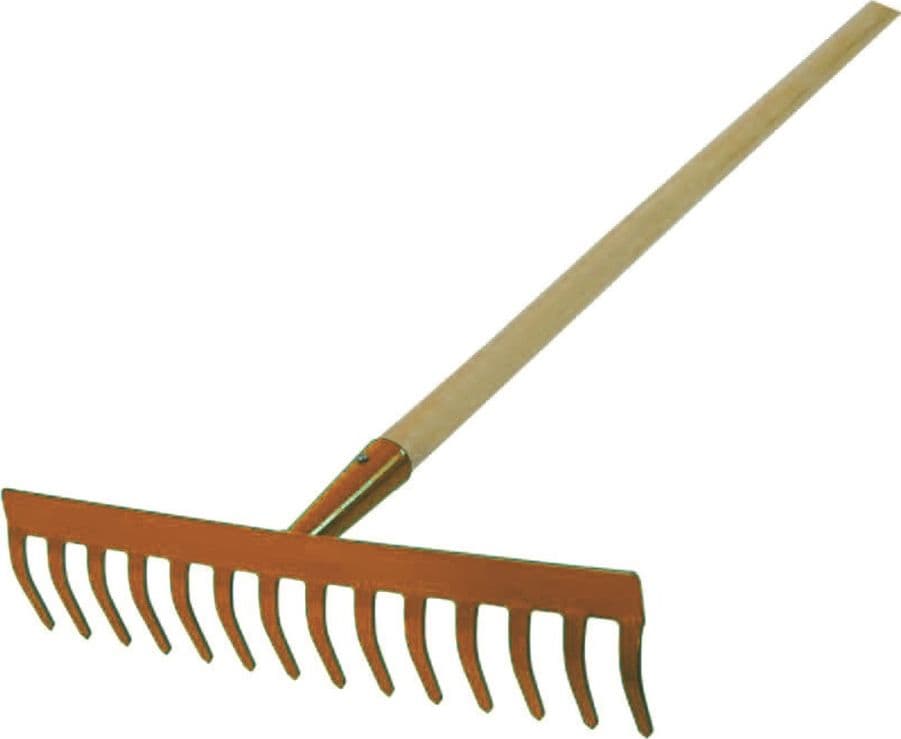 rastrello con manico  in acciaio verniciato - 14 denti - manico legno cm.130 - 2