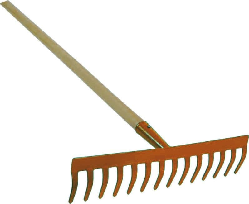 rastrello con manico  in acciaio verniciato - 14 denti - manico legno cm.130 - 4