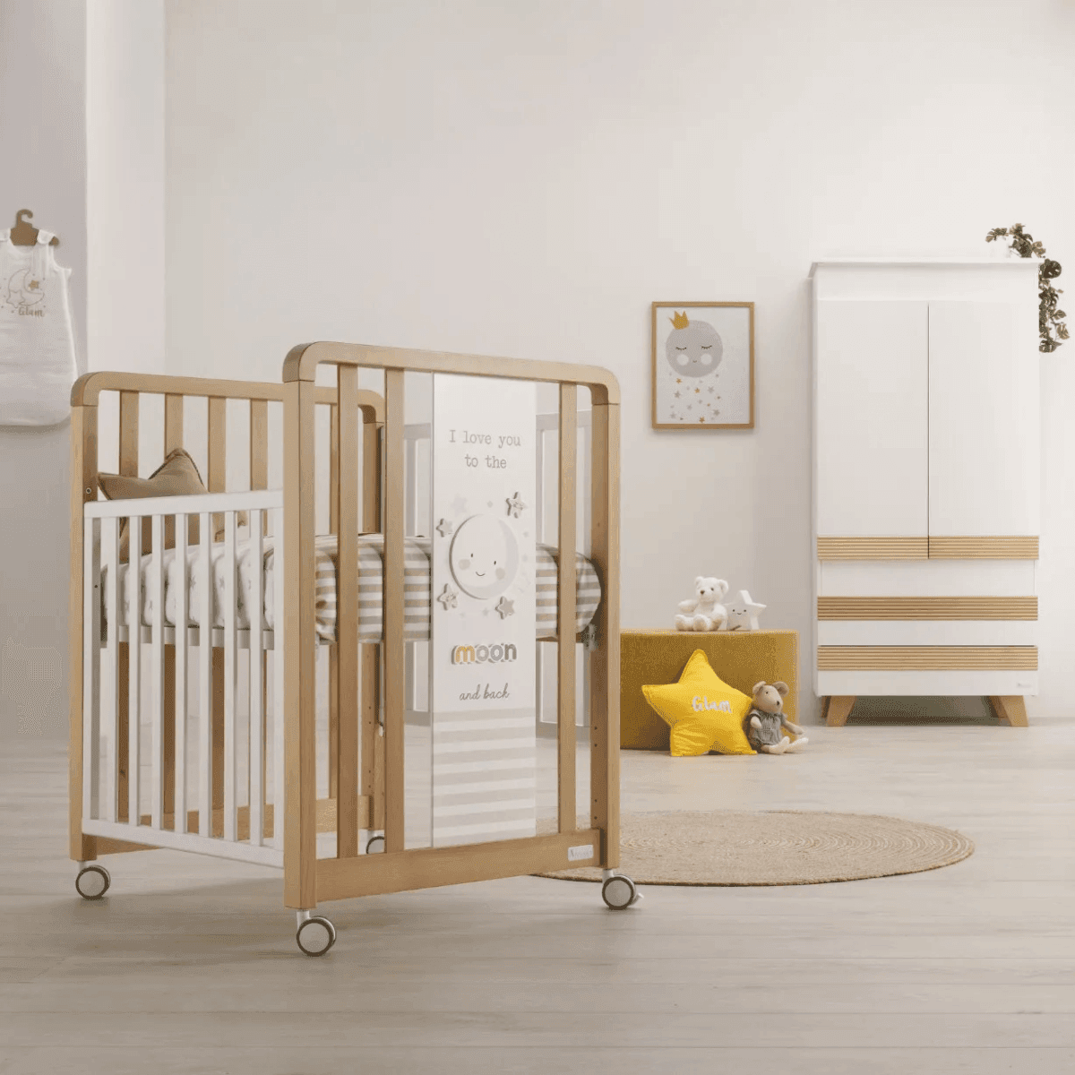 Lettino + Set tessile Glam Moon Azzurra Design Bianco-Naturale - 2