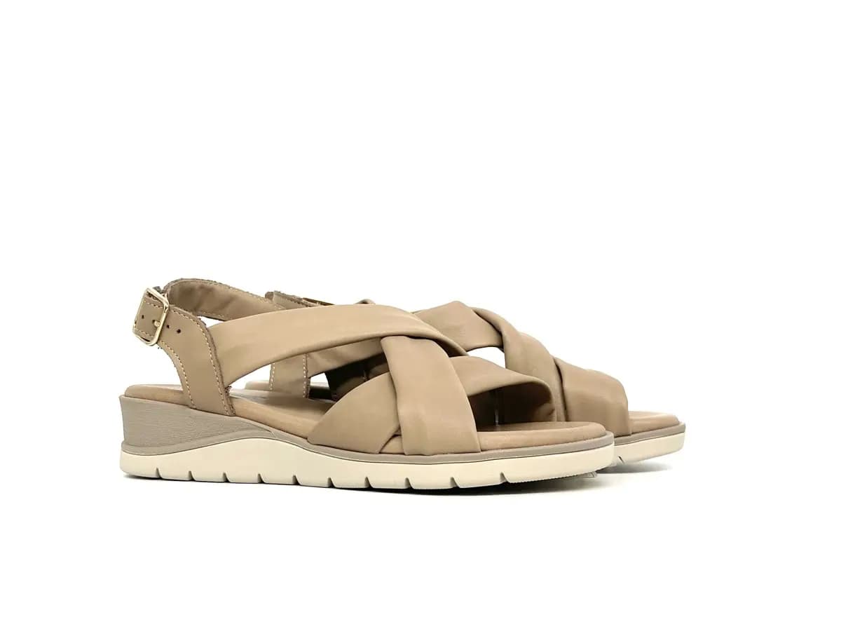 Cinzia Soft sandali donna pelle sahara con zeppa e fasce incrociate - 6