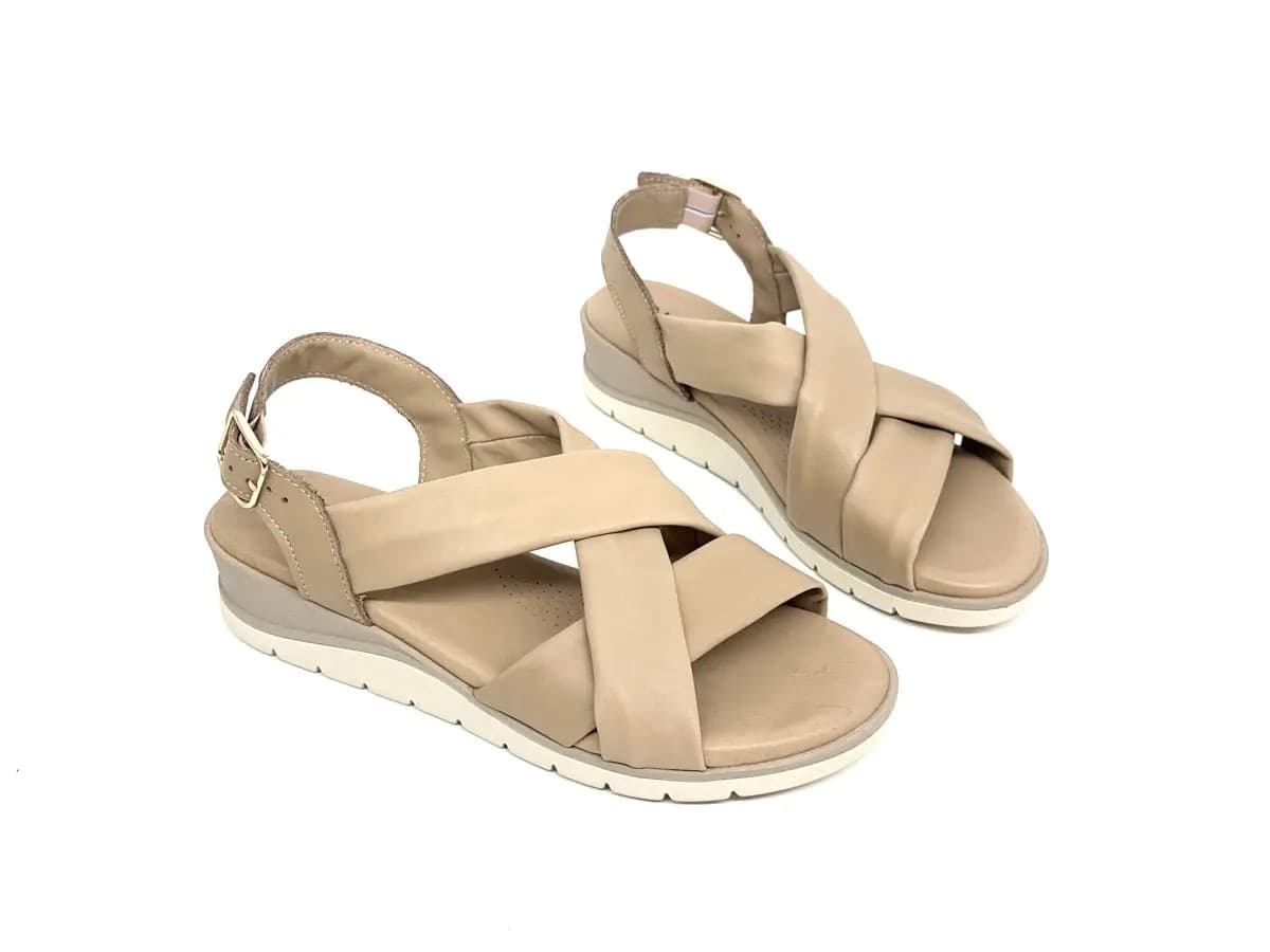 Cinzia Soft sandali donna pelle sahara con zeppa e fasce incrociate - 3