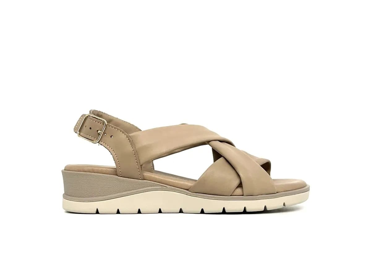 Cinzia Soft sandali donna pelle sahara con zeppa e fasce incrociate - 4