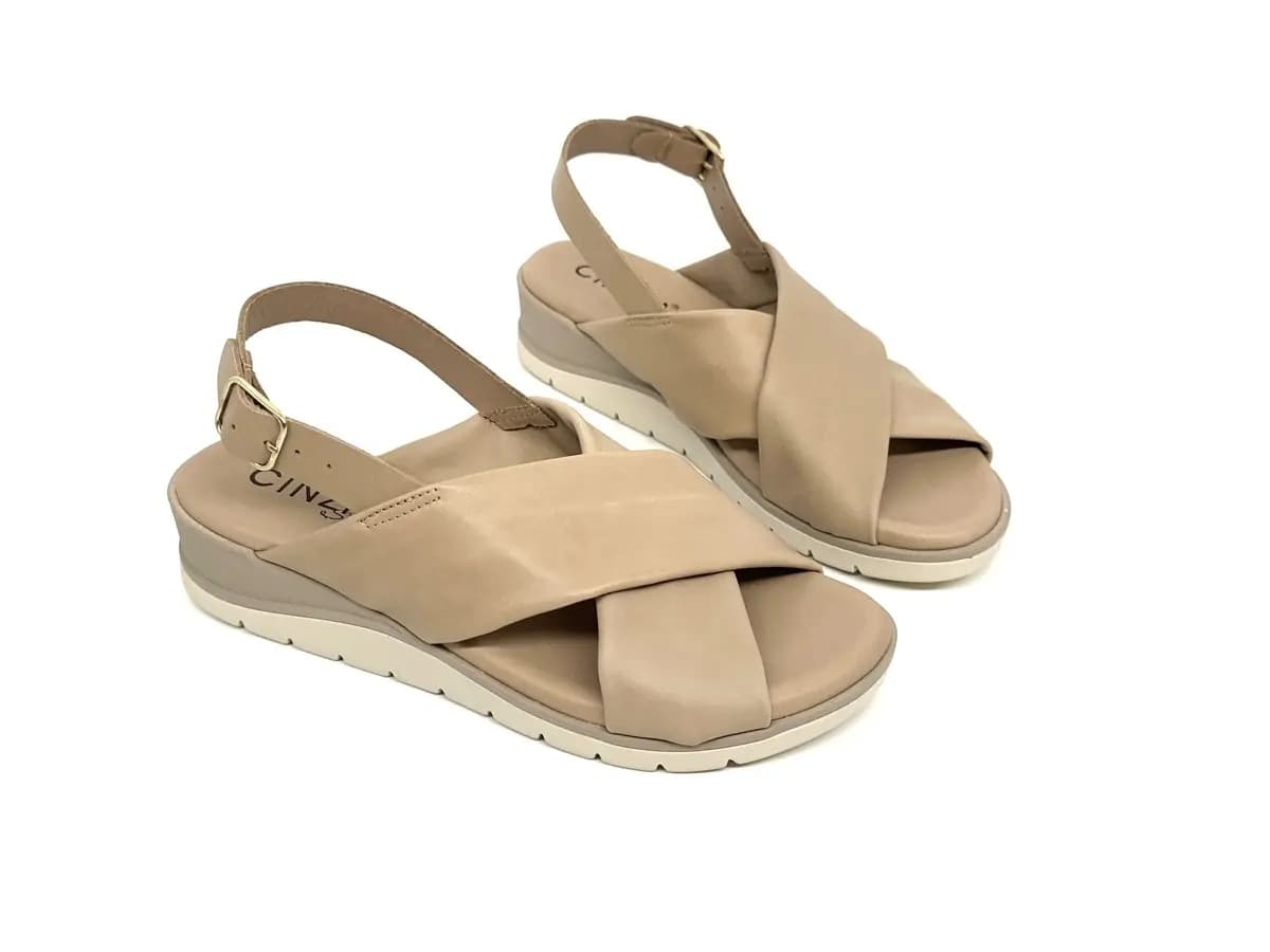 Cinzia Soft sandali donna pelle sahara con zeppa e cinturino regolabile - 4