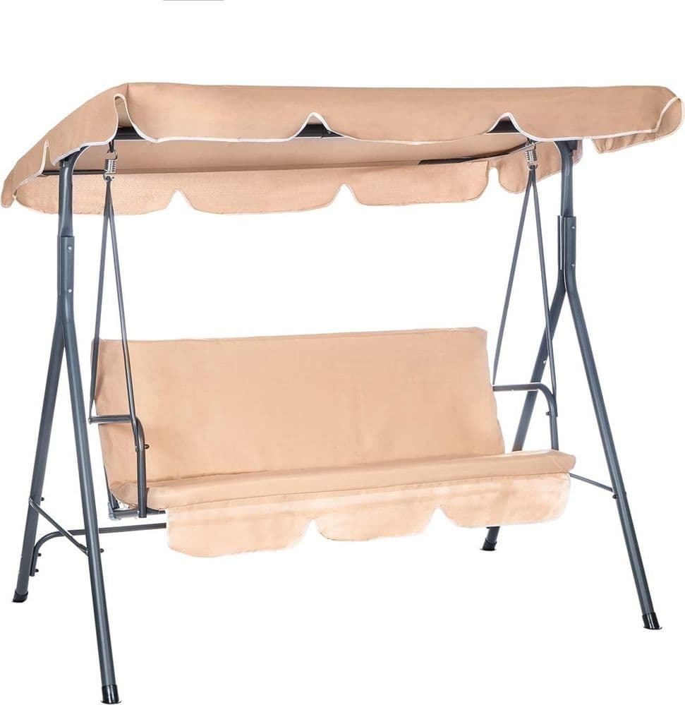 DONDOLO ALTALENA 3 POSTI CON TETTO PARASOLE REGOLABILE PER GIARDINO TERRAZZO BEIGE 349005