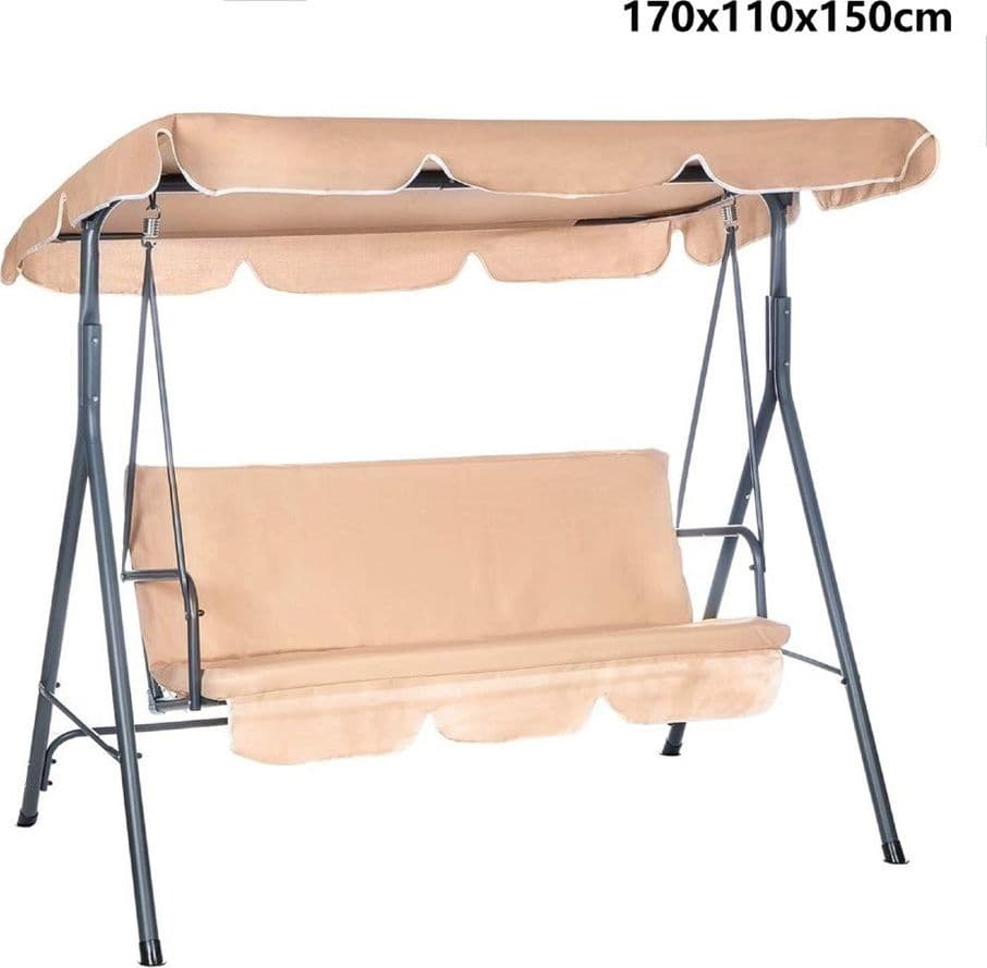 DONDOLO ALTALENA 3 POSTI CON TETTO PARASOLE REGOLABILE PER GIARDINO TERRAZZO BEIGE 349005 - 2